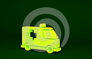 Yellow Ambulance and emergency car icon isolated on green background. Ambulance vehicle medical evacuation. Minimalism