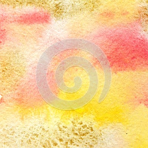 Yellow ang pink abstract watercolor texture background. Hand drawn golden texture business card