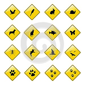 Yellow animal sign icons