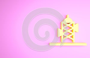 Yellow Antenna icon isolated on pink background. Radio antenna wireless. Technology and network signal radio antenna