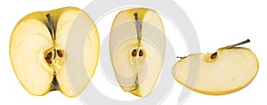 Yellow apple cut into quarters
