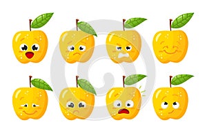 Apple fruit. Cute vector character set in various action emotions. Collection symbols isolated on a white background