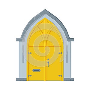Yellow Arched Door in Vintage Style, Architactural Design Element Vector Illustration