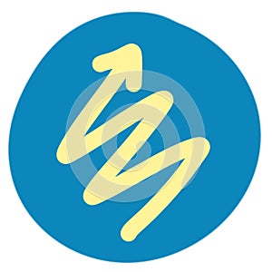 Yellow arrow with blue round border