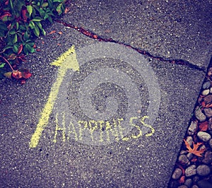 A yellow arrow showing the way to happiness