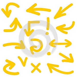 Yellow arrow vector icon set on white background