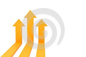 Yellow arrows rising on the wall, growth chart or graph investment - booming economic growth breaking record