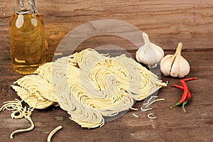 Yellow Asian Dry Noodle, Indonesian Typically Noodle Called Bakmi. Ready to Cook with Homemade Spice