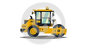Yellow asphalt compactor isolated on white background. Construction machinery. Special equipment. Road repair. Vector