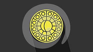 Yellow Astrology horoscope circle with zodiac icon isolated on grey background. 4K Video motion graphic animation