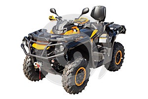 Yellow ATV quadbike isolated on white with clipping path