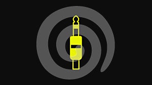 Yellow Audio jack icon isolated on black background. Audio cable for connection sound equipment. Plug wire. Musical