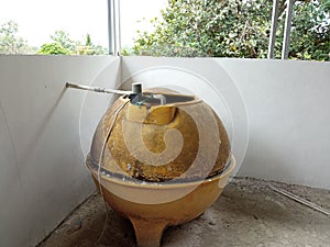 The yellow automatic water storage for daily household needs