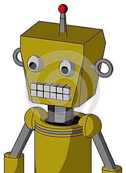 Yellow Automaton With Box Head And Keyboard Mouth And Two Eyes And Single Led Antenna