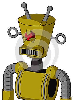 Yellow Automaton With Cylinder-Conic Head And Square Mouth And Angry Cyclops Eye And Double Antenna