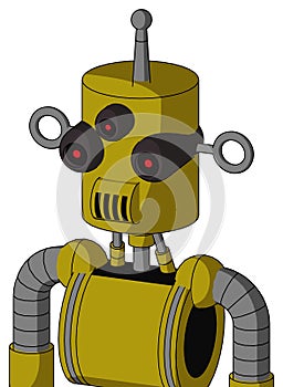 Yellow Automaton With Cylinder Head And Speakers Mouth And Three-Eyed And Single Antenna