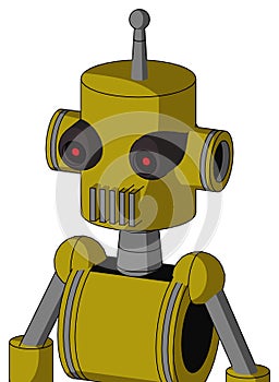 Yellow Automaton With Cylinder Head And Vent Mouth And Black Glowing Red Eyes And Single Antenna