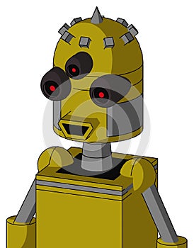 Yellow Automaton With Dome Head And Happy Mouth And Three-Eyed And Spike Tip