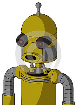 Yellow Automaton With Dome Head And Round Mouth And Black Glowing Red Eyes And Single Antenna