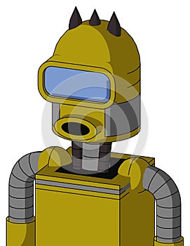 Yellow Automaton With Dome Head And Round Mouth And Large Blue Visor Eye And Three Dark Spikes