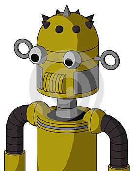 Yellow Automaton With Dome Head And Speakers Mouth And Two Eyes And Spike Tip