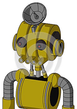 Yellow Automaton With Multi-Toroid Head And Pipes Mouth And Red Eyed And Radar Dish Hat