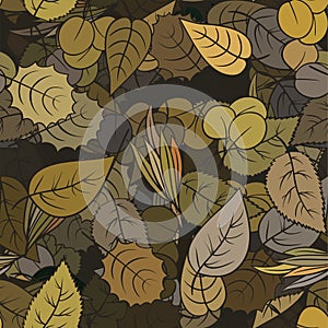 Yellow autumn leafs - seamless pattern. Vector endless floral nature ornament.