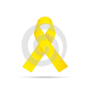 Yellow awareness ribbon on gray background. Bone cancer and troops support symbol.