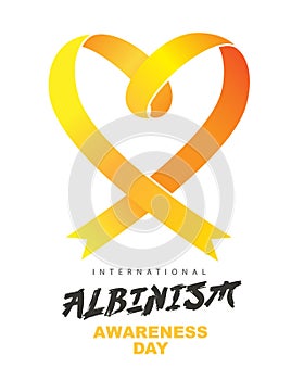 Yellow awareness ribbon in the shape of a heart. International Albinism Awareness Day. Genetic inherited condition