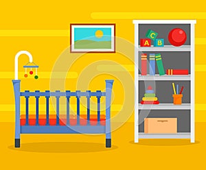 Yellow baby room background, flat style