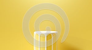 Yellow background abstract scene. Cylinder 3d rendering of empty blank stand product display box or podium winner and platform.