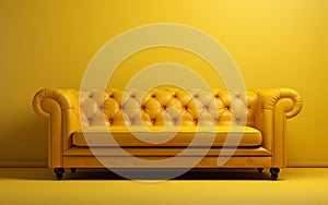 Yellow Background Accentuates Chesterfield Sofa on the Wall -Generative Ai