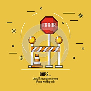 Yellow background with road sign error oops