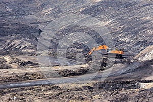 yellow backhoe work in coalmine
