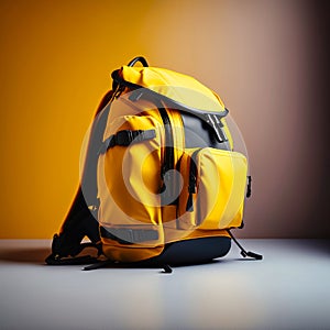 A yellow backpack on a light background, generative AI