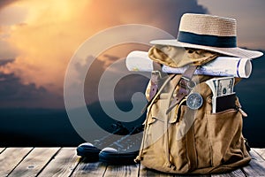 Yellow bag for backpack and nature background