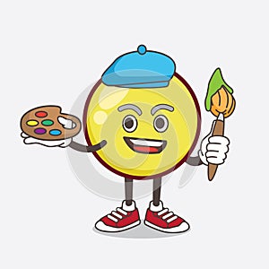 Yellow Ball Emoticon cartoon mascot character painter style with art brush