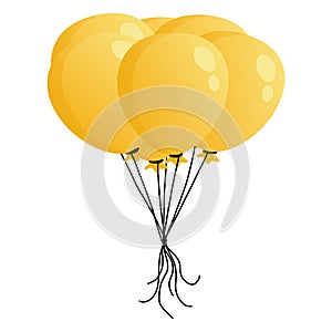 Yellow Balloon Cartoon Bunch Bouquet Balloons Birthday Party. Flying Ballon Rope Vector Illustration