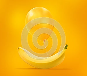 Yellow Balloon Floating with banana on yellow and orange background