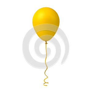 Yellow balloon isolated on white background with ribbon rope