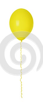 Yellow balloon with ribbon isolated on white