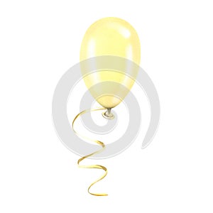 Yellow balloon with ribbon. Watercolor illustration, hand drawn. Isolated object on a white background.