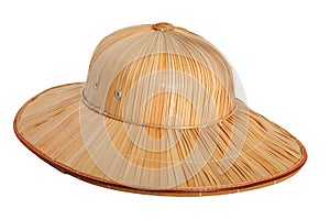 Yellow bamboo hat, isolated on white