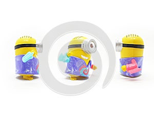 Yellow Banana Minion Toys Plastic Model from Despicable Me Movie in White Isolated Background