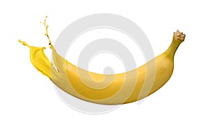 Yellow banana with paint splash