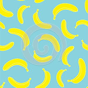 Yellow bananas on blue background. Seamless pattern vector illustration