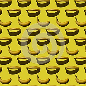 Yellow bananas on a Yellow background. Banana pattern on a Yellow background. Hard shadows