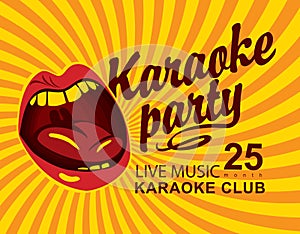 Yellow banner for club with mouth singing karaoke photo