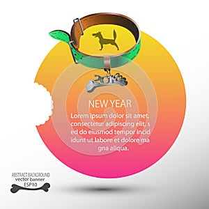 2018 Yellow banner with dog and dog collar for new year for background ...