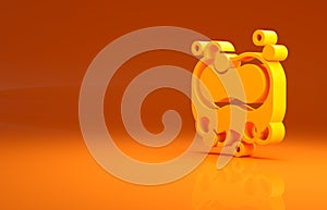 Yellow Bar of soap icon isolated on orange background. Soap bar with bubbles. Minimalism concept. 3d illustration 3D